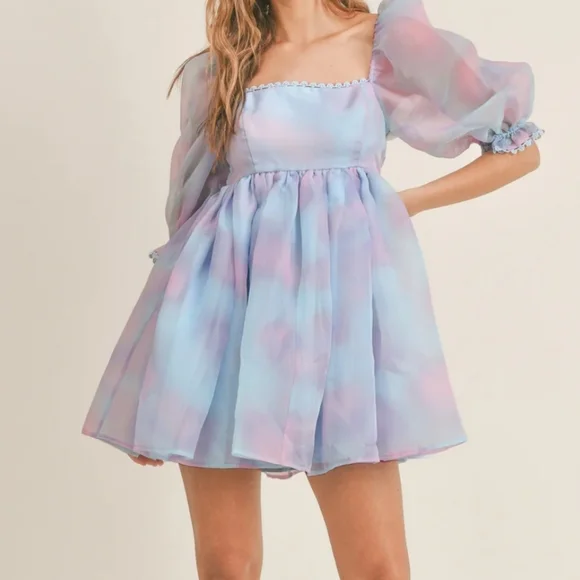 Mable Dresses | Mable Puff Mini Dress Blue Pink Medium | Color: Blue/Pink | Size: M | Silviapepper's Closet